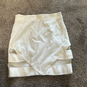 Tobi Cream Asymmetrical Tiered Mini Skirt